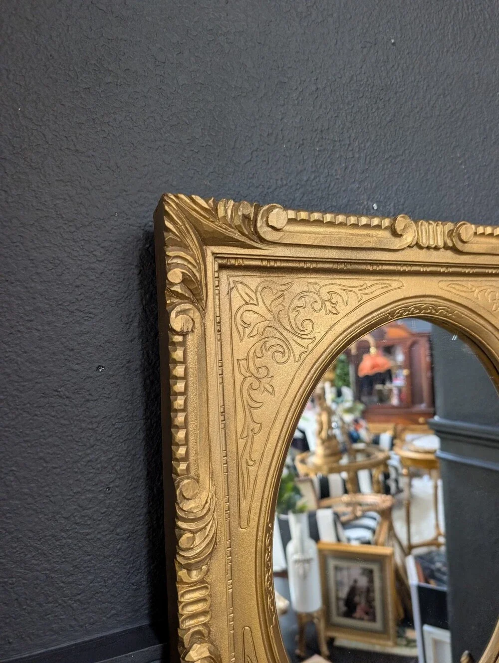 Vintage Ornate Gold Gilt Resin Oval Insert Mirror,  French Neoclassical Style 19